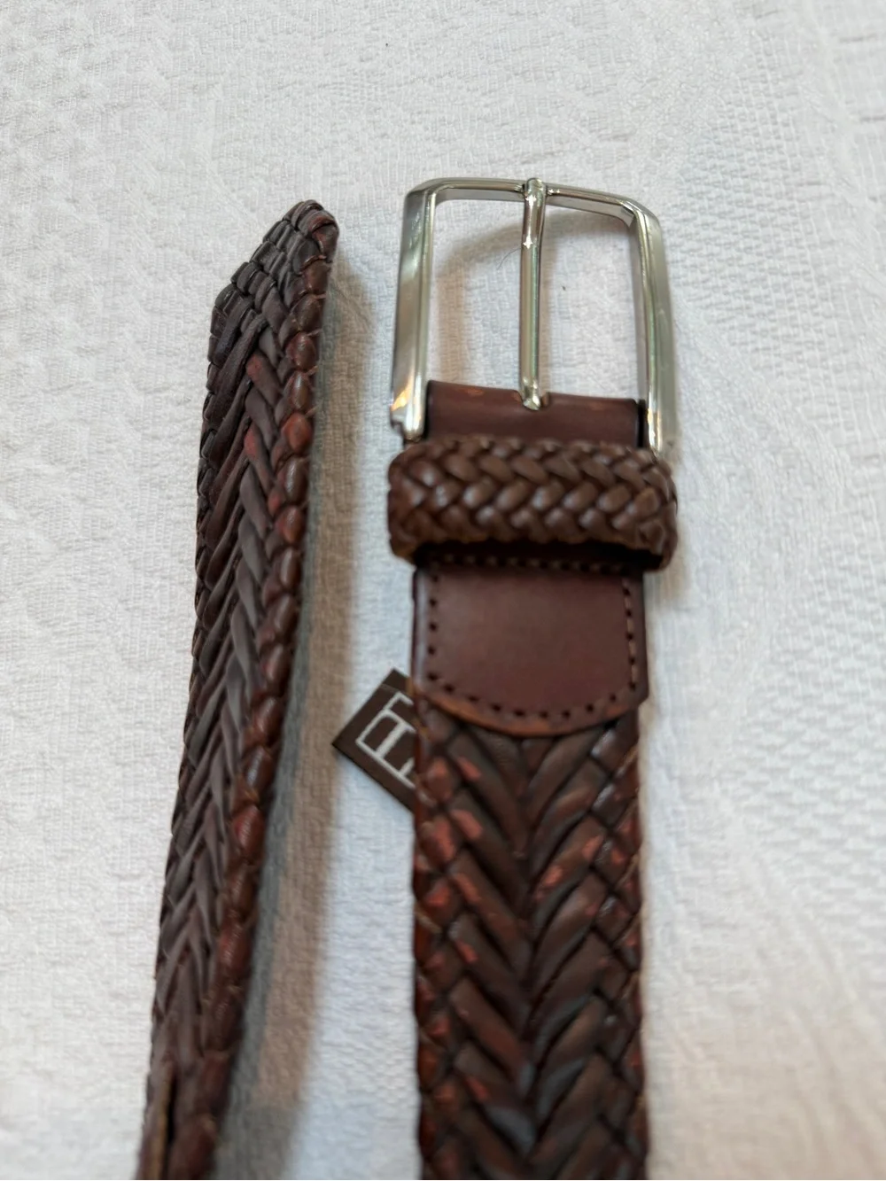 Trafalgar Braided Leather Belt Mens Size M Brown Woven Dress Casual